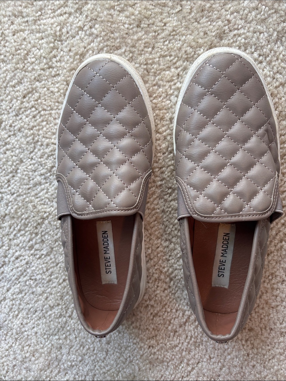 Steve Madden Quilted Taupe Slip-On Sneakers